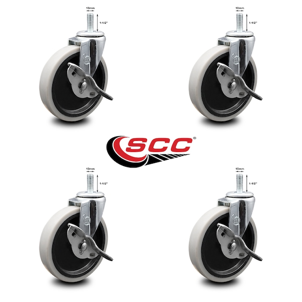 Service Caster 5 Inch Thermoplastic Wheel 10mm Threaded Stem Caster Set with Brakes SCC, 4PK SCC-TS05S510-TPRS-SLB-M1015-4 - main